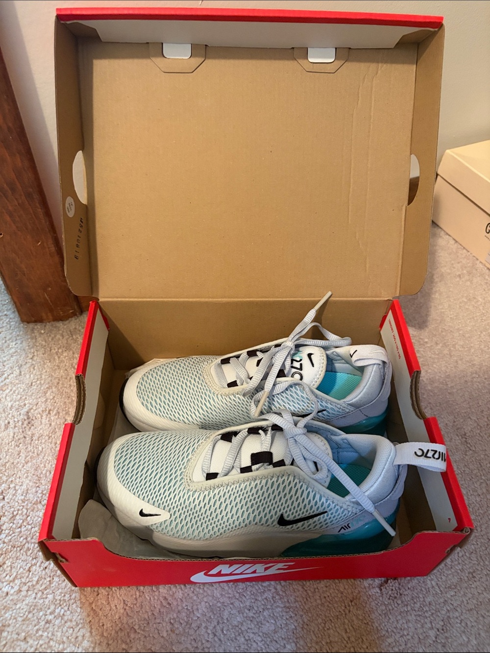 Nike Kids White and Teal Mesh Athletic Sneakers